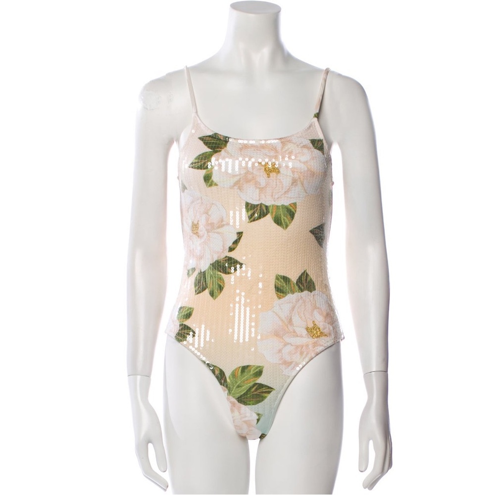 Farm Rio Floral Print Sequin Embellishments One-Piece, SIZE MEDIUM